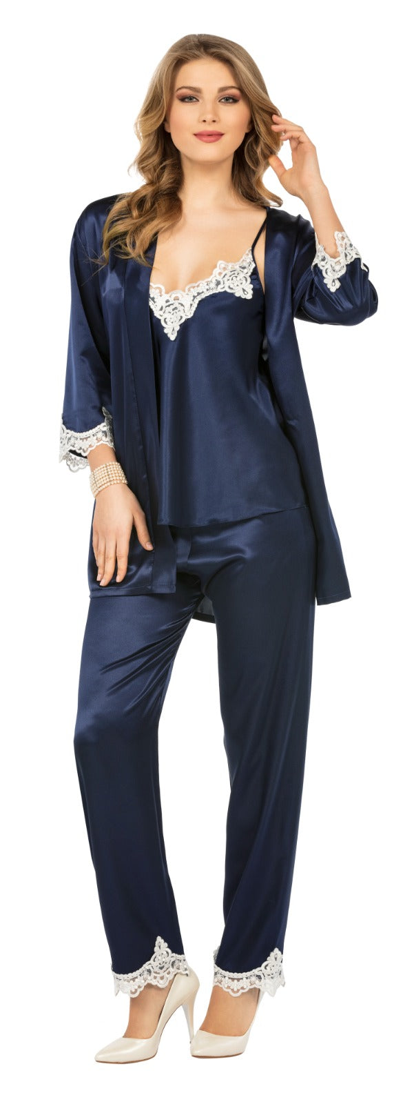 3 pcs Pyjama Set in Navy Blue & Claret Red